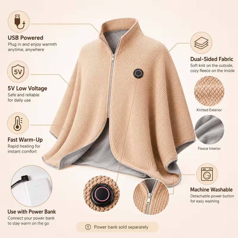 Stay Warm All Winter — Portable Electric Heated Blanket Shawl