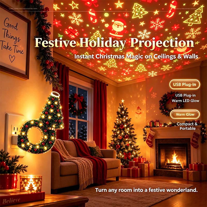 SEAGRIL™ USB Plug-In Christmas Projector Night Light, 6+ Holiday Pattern Ceiling Lamp