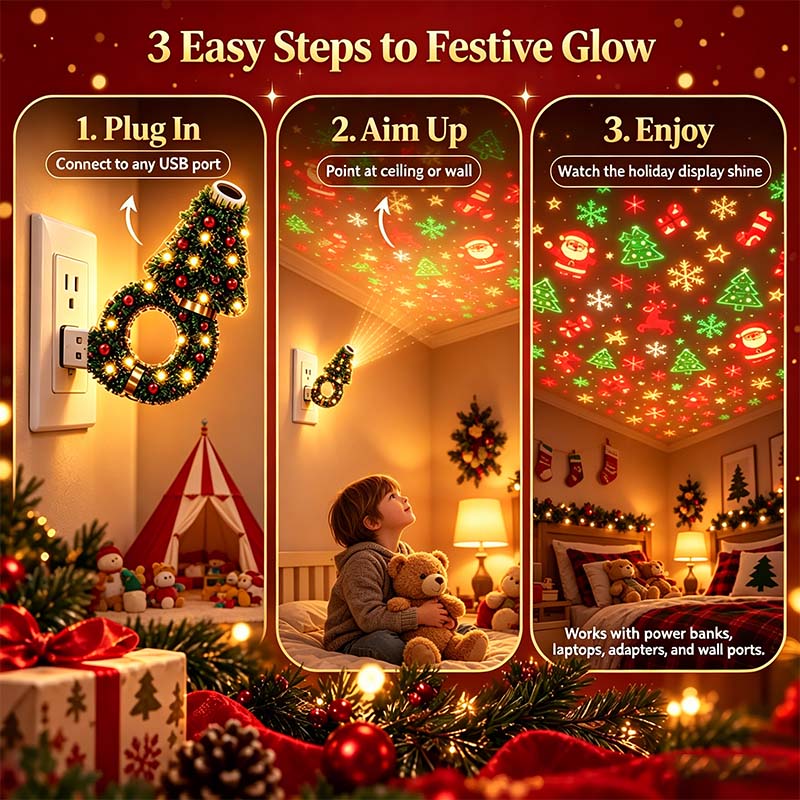 SEAGRIL™ USB Plug-In Christmas Projector Night Light, 6+ Holiday Pattern Ceiling Lamp