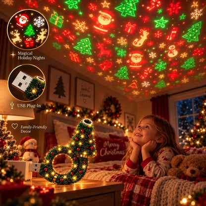 SEAGRIL™ USB Plug-In Christmas Projector Night Light, 6+ Holiday Pattern Ceiling Lamp